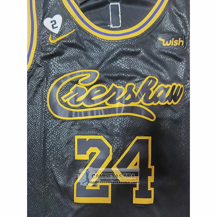 Camiseta Los Angeles Lakers Kobe Bryant NO 24 Crenshaw Black Mamba Negro